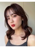 小顔レイヤー×韓国風巻きセミロング×チェリーレッド[横浜駅]