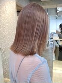 ブリーチなしダブルカラーピンクベージュミディアムボブ20代