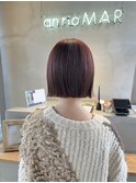 ミニボブ×ブリーチなしボルドーカラー