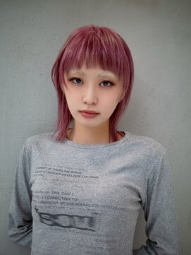 ギークス(GEEKS) 【GEEKS渋谷】顔周りレイヤーカット/オン眉/カシスピンク/ウルフ