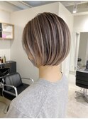 白髪ぼかしバレイヤージュショートボブ【ケアブリーチ】