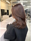 ピンクベージュ韓国デジタルパーマくびれヘアレイヤーカット千葉