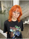 ウルフカットシャギーレイヤーサマービタミンネオンオレンジ