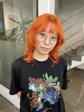 レコ 渋谷(LECO) ウルフカットシャギーレイヤーサマービタミンネオンオレンジ
