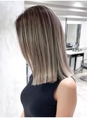 くすみベージュ秋色ワンレンオリーブカラー_ba398631