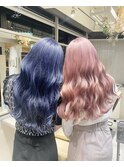 【chiaki】ツインカラーホワイトピンクネイビーカラーハイトーン