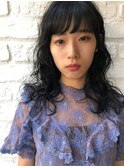 黒髪　ワイドバング　エアリーパーマ