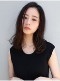 大人カジュアルセミディレイヤー前髪なし×アッシュブラック