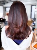 ウェーブパーマこなれミディ前髪レイヤーカット厚めバング