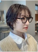 ショートパーマ銀座メガネ女子丸みショート大人可愛い小顔カット