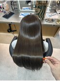 縮毛矯正ストレートくびれヘアヘアアレンジアプリコットオレンジ