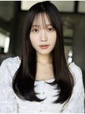 モーヴピンクベージュカラー韓国レイヤースタイル前髪カット
