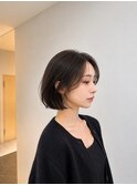 地毛風縮毛矯正韓国風顔まわりレイヤー小顔ボブ切りっぱなしボブ