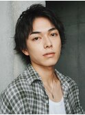 シャドウパーマ無造作パーマセンターパートマッシュヘア毛流れ