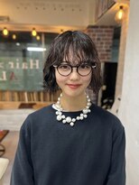 ヘアー アレス(hair ales)&nbsp;黒髪 ボブルフ ネビージュ 小顔 ワンレン