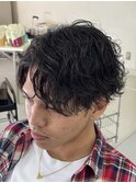 メンズマッシュカットツーブロックスパイラルシャドウパーマ