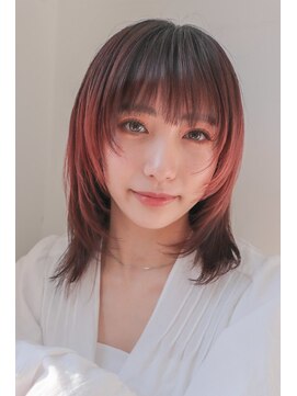 ポイントファイブバイソレイユ 藤沢店(.5 by SOLEIL) ミディアムレイヤー顔周りレイヤーレッドブラウン