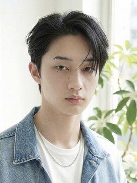 ノラキチジョウジ(NORA KICHIJOJI) 黒髪ツーブロックセンターパートパーマ毛流れニュアンスパーマ