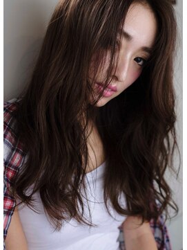 ヘアデザイン ソラ(Sola) 色っぽいウェットウェーブロングヘア×前髪なし×暗髪ブラウン