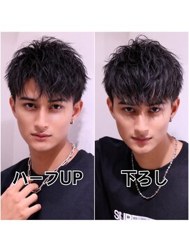 ネイビー(NAVY) メンズカット ショートスパイラルパーマ 束感 表参道オススメ