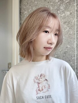 サンク 原宿 表参道(cinq) ★ブリーチカラーハイトーンカラーミルクティーベージュ韓国前髪