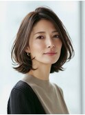 白髪ぼかしハイライト/ミディアムボブ/骨格補正/ツヤ髪