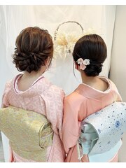 お友達と着物でお出かけ！訪問着ヘアセット