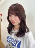 レイヤーカット ミディアムレイヤー レッドブラウン 