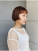 ブリーチなしカラー 暖色 オレンジブラウン マッシュボブ 熊倉