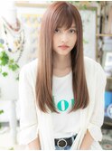 外国人風オレンジカラー斜めバング小顔ロングh4戸頭20代30代40代