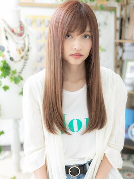 カバーヘア イヴ 戸頭店(COVER HAIR EVE) 外国人風オレンジカラー斜めバング小顔ロングh4戸頭20代30代40代