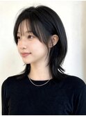 ロングウルフミルクティーグレージュ外ハネボブヨシンモリウルフ