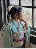 7歳七五三☆淡色着物編み下ろしアレンジ