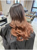バレイヤージュ、ハイライト、レイヤーロング、グレーベージュ