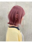 ピンクカラー美髪外ハネボブイメチェンホワイトブロンド