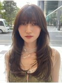ロング前髪ありフェイスレイヤーショコラブラウン