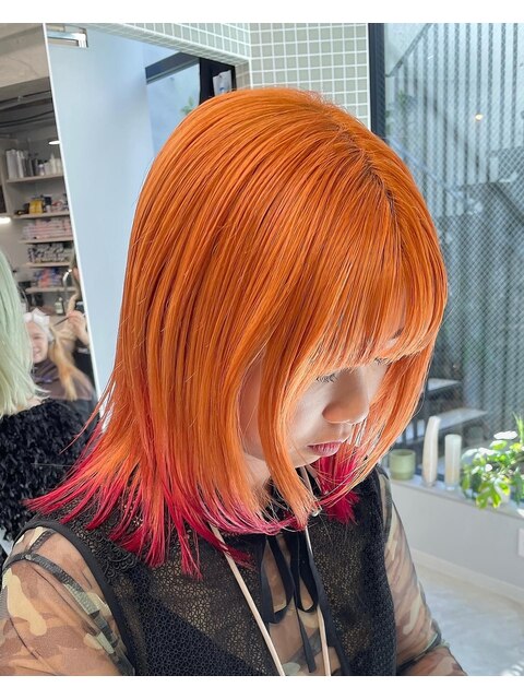 オレンジ・デザインカラー・ハイトーン・裾カラー・ダブルカラー