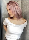顔周りレイヤーピンクアッシュケアブリーチ