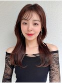 面長シースルーぱっつん前髪小顔レイヤーグレージュ20代30代