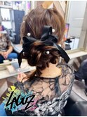 【ヘアセット】ノワールリボン・パールシニヨン
