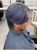 18019毛流れセンターパートフェザーショートネイビーブルー