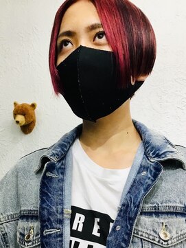 のあともあ レッドWカラー ショートボブ