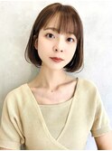 大人可愛い20代30代/小顔ボブ/きりっぱなしボブ/グレーベージュ