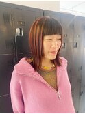 ミディアムヘア ハイライト ピンク ハイトーン