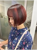 切りっぱなしボブデザインカラーハイライト