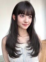 アルバム 銀座(ALBUM GINZA)&nbsp;前髪カットウルフレイヤーロングダークアッシュ_F21395