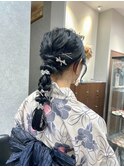 夏祭りヘアアレンジ/お呼ばれヘア/ゆるふわアレンジ/編みおろし