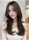ナチュラルレイヤートレンドカラー韓国風シースルーバング