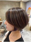 大人ショート×髪質ケア#3 クールショート丸みボブ/ハイライト