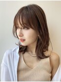 小顔前髪/レイヤーカット/暗髪/マロンベージュ